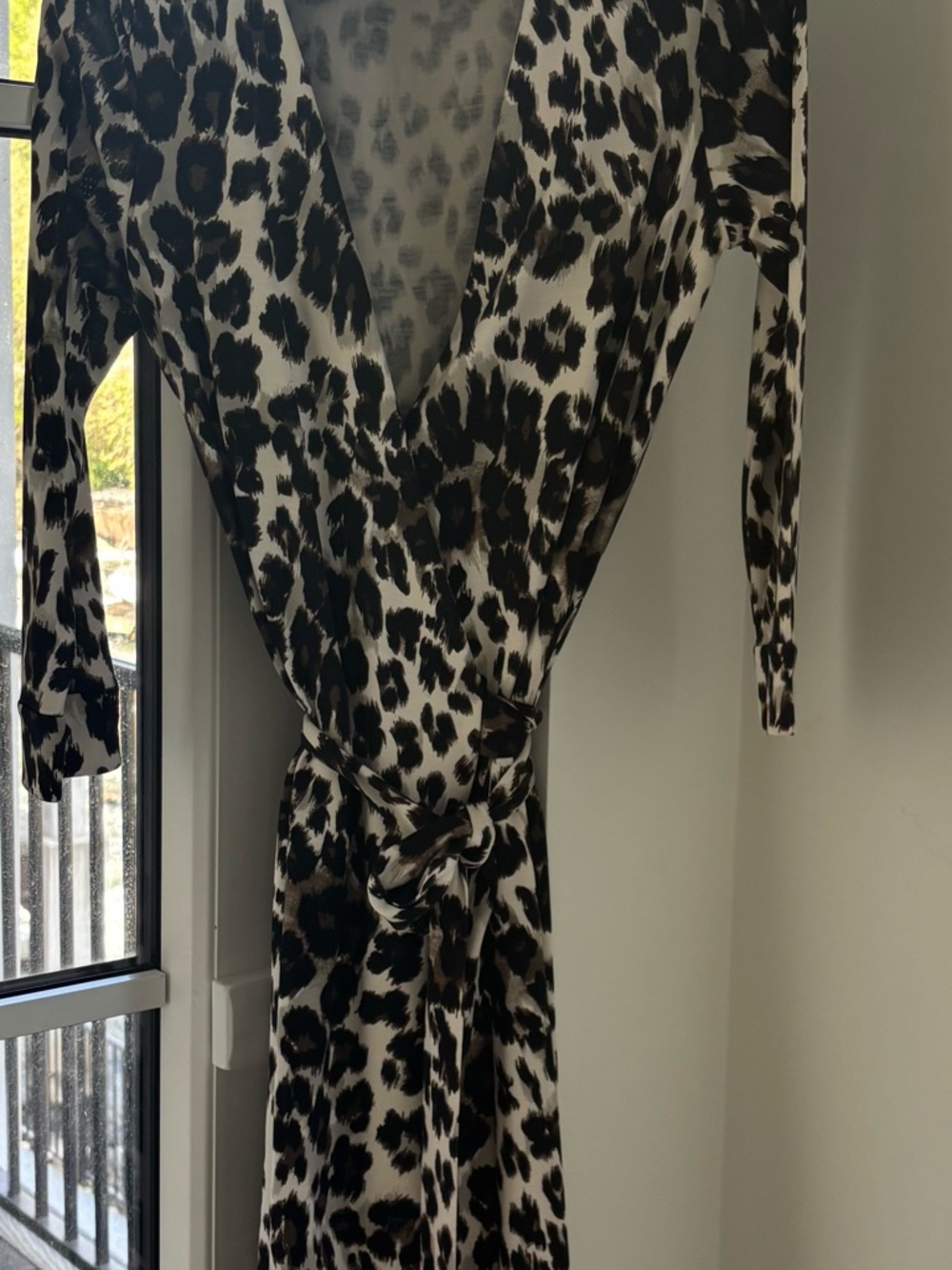 Diane Von Furstenberg Black and White Leopard Print Wrap Dress